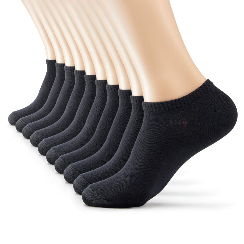 MONFOOT Men's/Women's 10 Pairs Thin Cotton Low Cut Ankle Socks, Black Large Multipack - Image 1